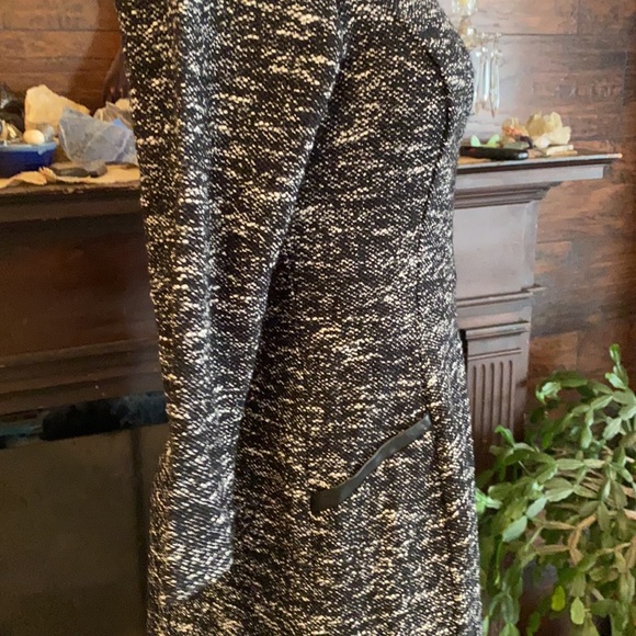 Marled Tweed A-Line Dress black with faux leather trim size 2P - Picture 8 of 14